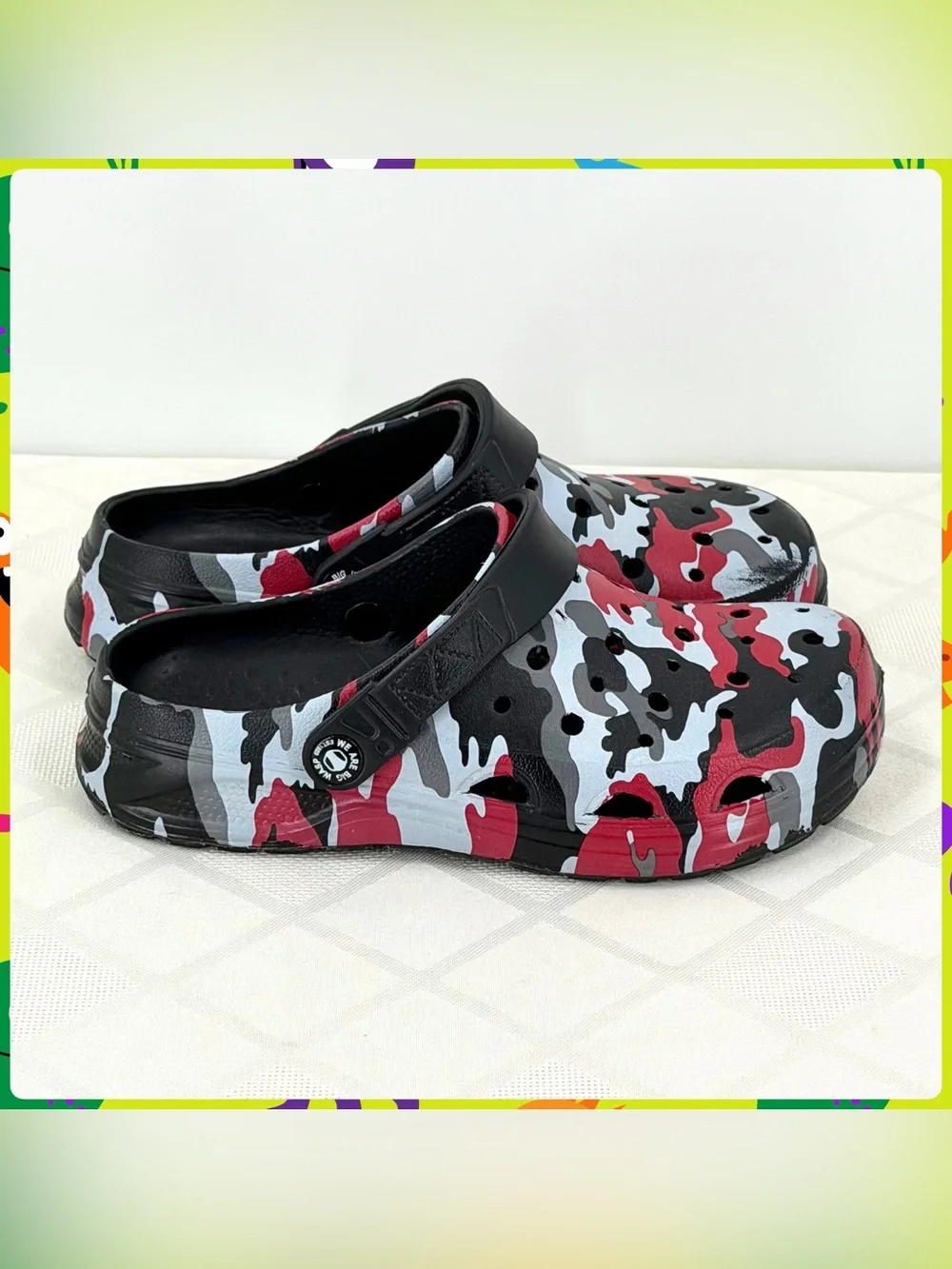 Red Black Gray UNISEX CAMOUFLAGE CLOGS Marble Swirl Sandals Shoes Big Kid Size 4